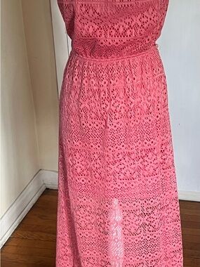 Crochet Maxi Skirt Dress in Coral Pink